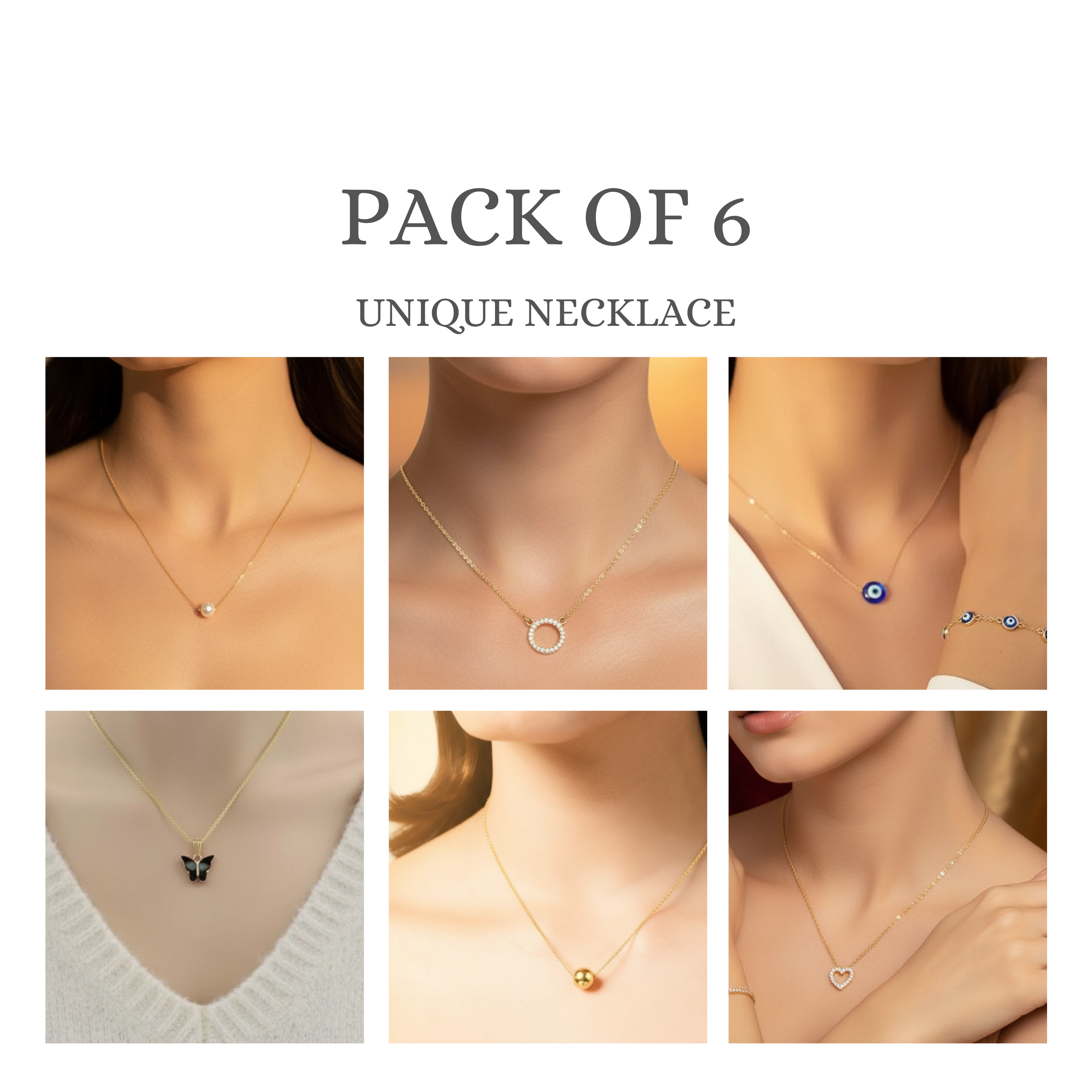 Elegant Necklace Collection – Evil Eye, Heart, Pearl & More pack of 5