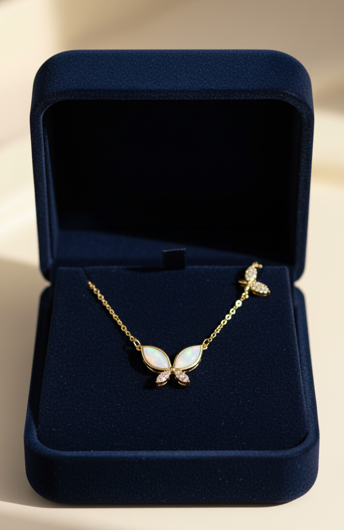 New diamond-encrusted opal butterfly simple high-end pendant necklace Stainless Steel Necklace