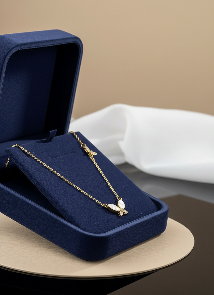 New diamond-encrusted opal butterfly simple high-end pendant necklace Stainless Steel Necklace