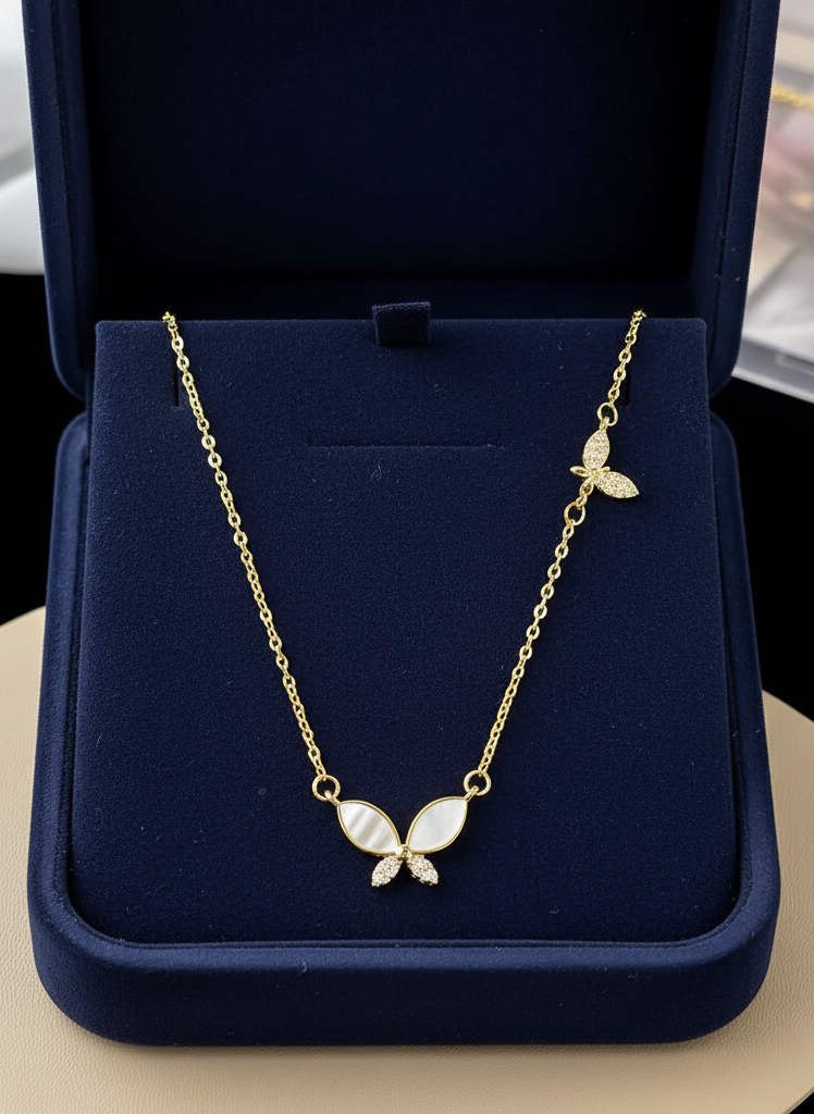New diamond-encrusted opal butterfly simple high-end pendant necklace Stainless Steel Necklace