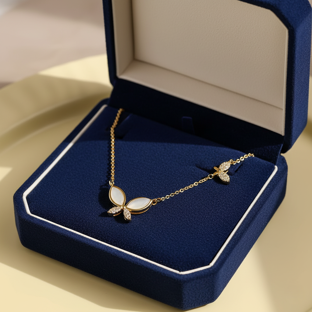 New diamond-encrusted opal butterfly simple high-end pendant necklace Stainless Steel Necklace