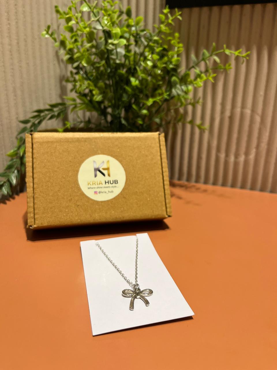 Silver Bow Charm Necklace