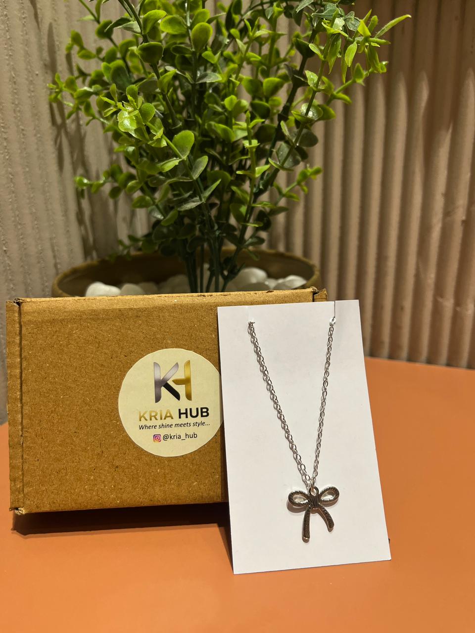 Silver Bow Charm Necklace