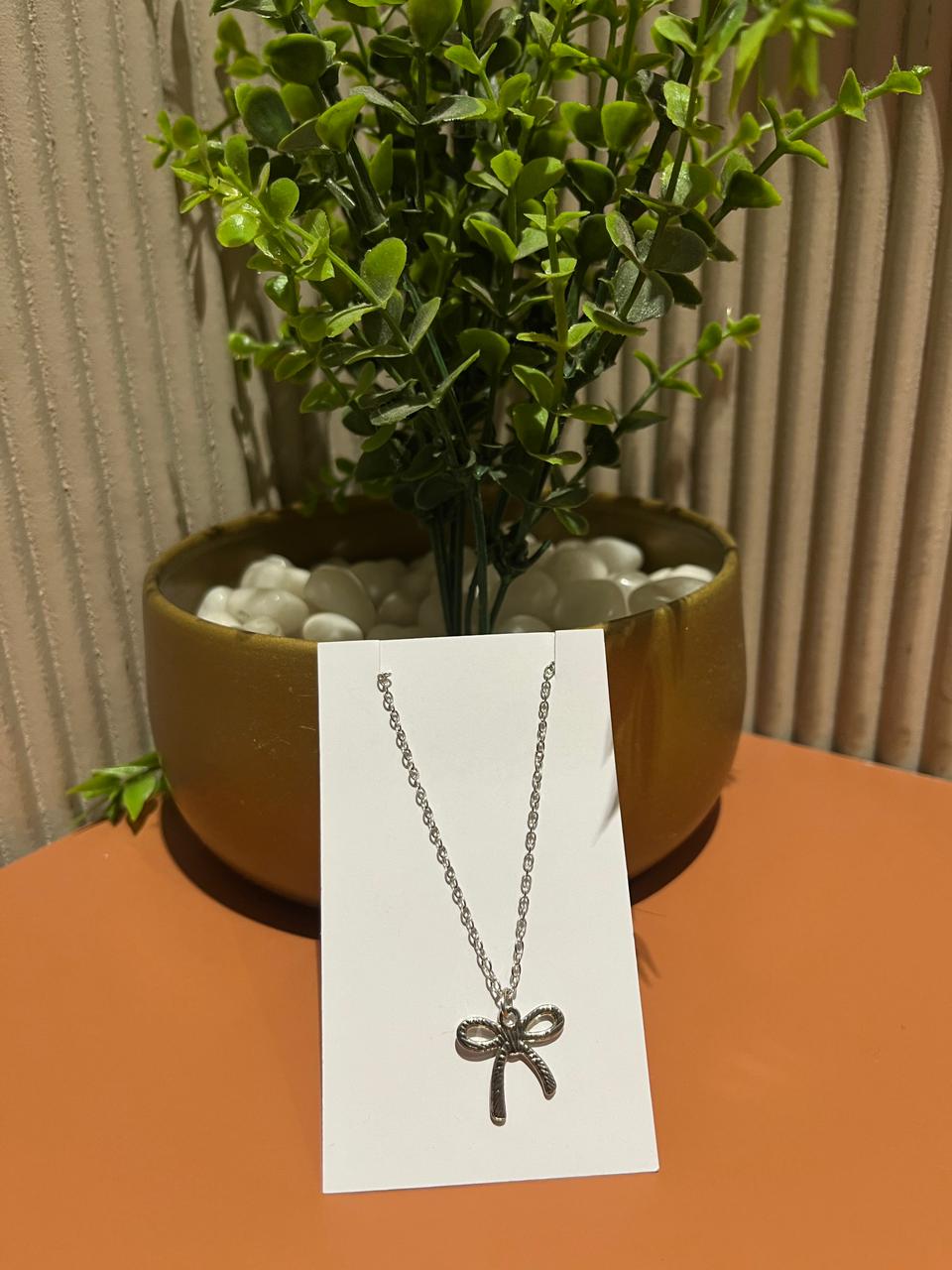 Silver Bow Charm Necklace